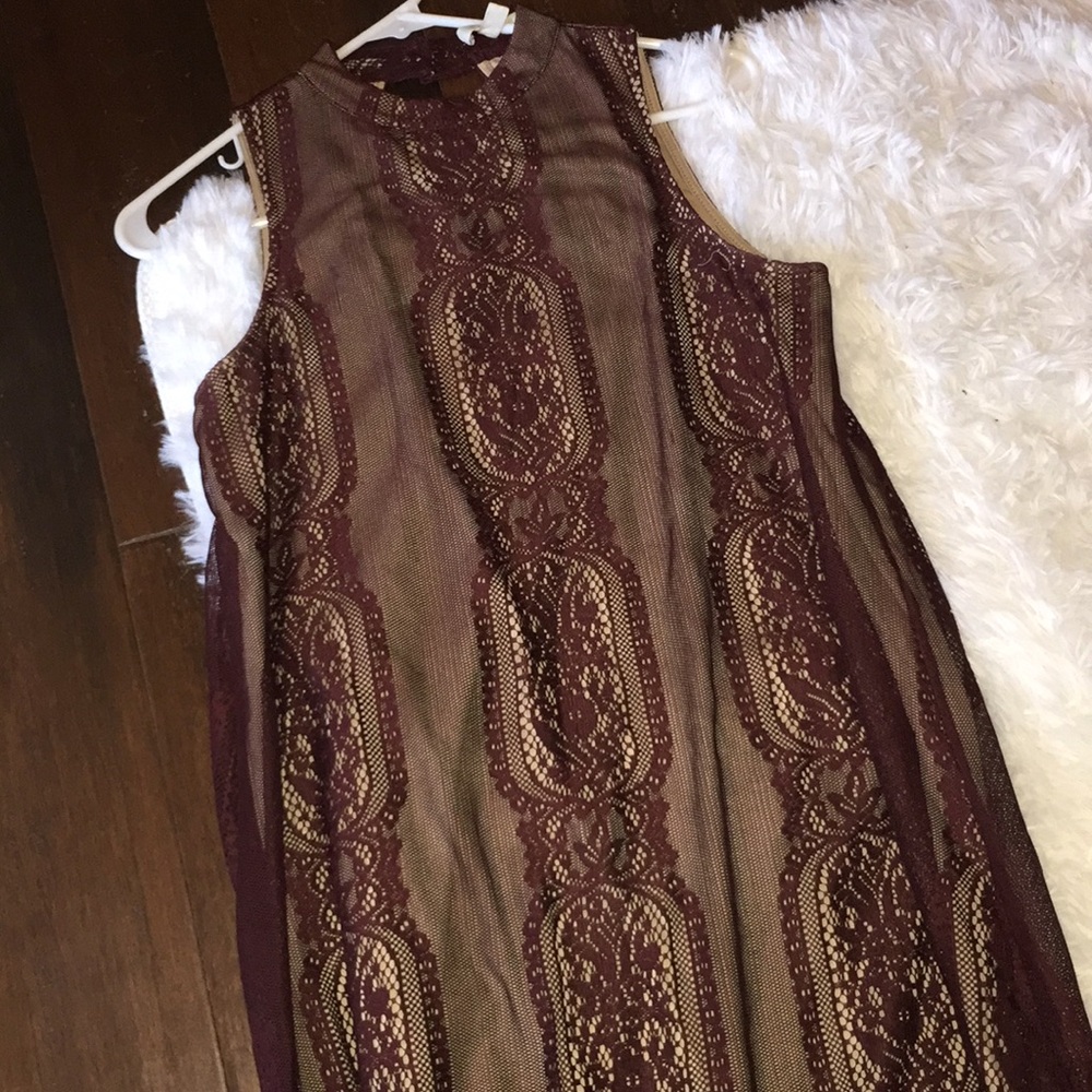 Burgundy High Neck Dress
